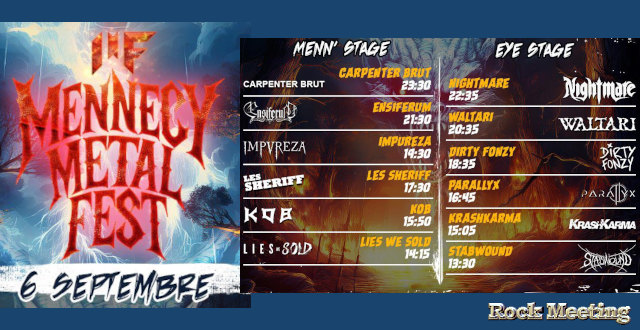 mennecy metalfest xiii mennecy parc de villeroy avec carpenter brut nightmare waltari impureza les sheriff parallyx 06 09 2025